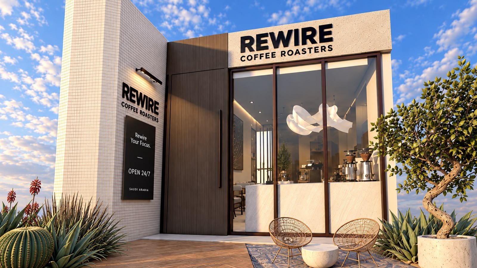 REWIRE storefront with outdoor seating